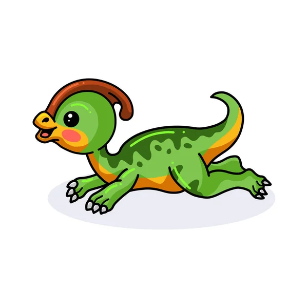 Vektor Ilustrasi Cute Sedikit Parasaurolophus Dinosaurus Kartun - Stok Vektor