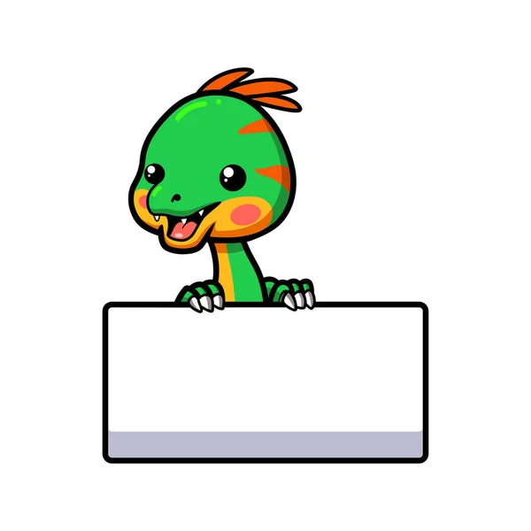 Illustration Vectorielle Mignon Petit Dinosaure Oviraptor Dessin Animé Avec Signe — Image vectorielle