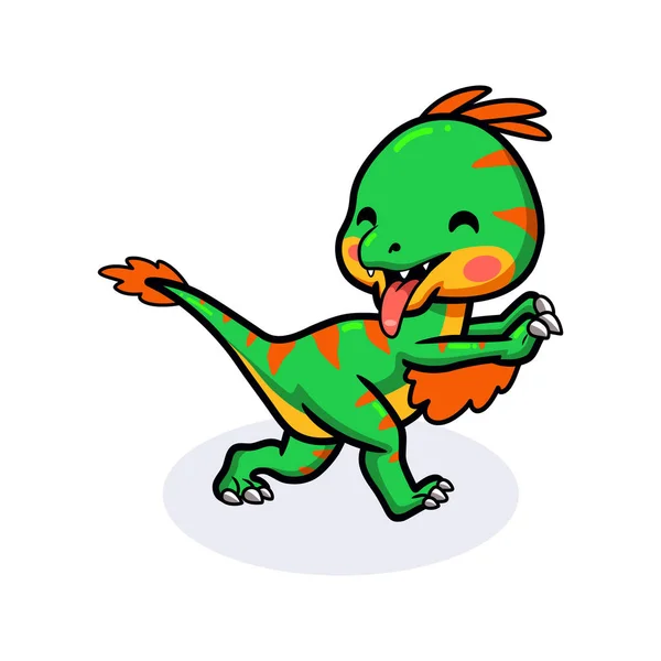 Ilustración Vectorial Lindo Pequeño Dinosaurio Oviraptor Caminando Dibujos Animados — Vector de stock