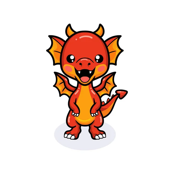 Illustration Vectorielle Mignon Petit Dragon Rouge Dessin Animé — Image vectorielle