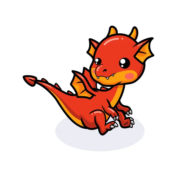 Ilustración Vectorial Lindo Rojo Pequeño Dragón Dibujos Animados Sentado — Vector de stock