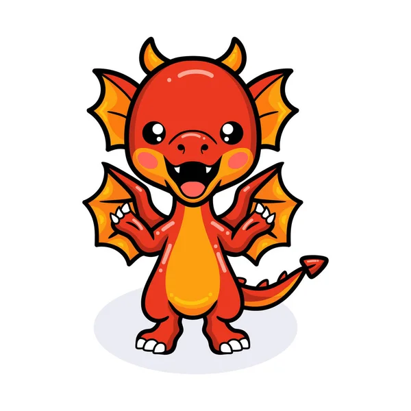 Illustration Vectorielle Mignon Petit Dragon Rouge Agitant Les Mains — Image vectorielle