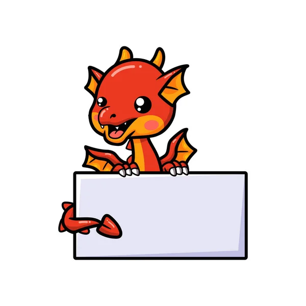 Illustration Vectorielle Mignon Petit Dragon Rouge Dessin Animé Avec Signe — Image vectorielle