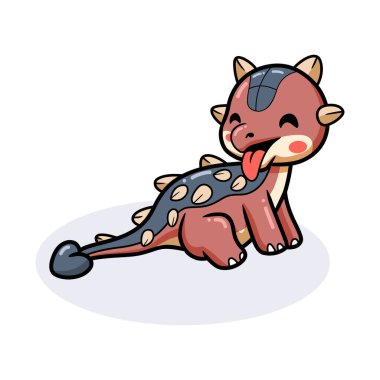 Dilini gösteren sevimli küçük ankylosaurus dinozor çizgi filminin vektör çizimi