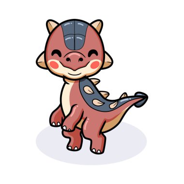 Küçük şirin ankylosaurus dinozor çizgi filminin vektör çizimi ayakta duruyor.