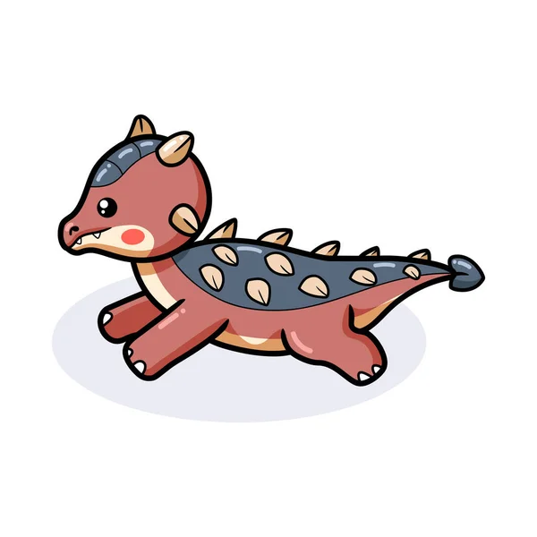 Ilustración Vectorial Lindo Pequeño Anquilosaurio Dinosaurio Caricatura Corriendo — Vector de stock