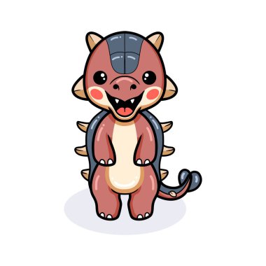 Küçük şirin ankylosaurus dinozor çizgi filminin vektör çizimi ayakta duruyor.