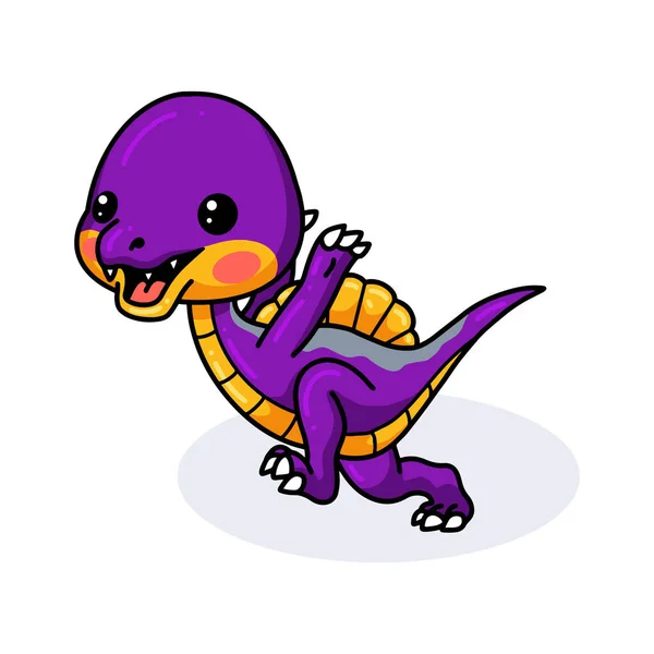 Ilustración Vectorial Lindo Púrpura Pequeño Dinosaurio Dibujos Animados Corriendo — Vector de stock
