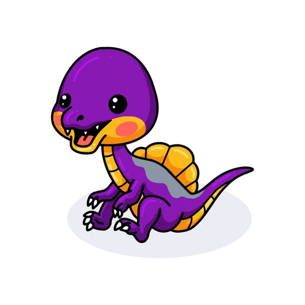 Vector Illustratie Van Leuke Paarse Kleine Dinosaurus Cartoon Zitten — Stockvector