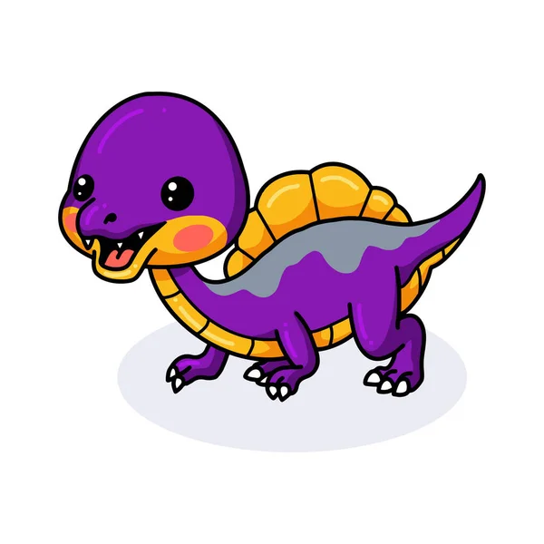 Vector Illustration Cute Purple Little Dinosaur Cartoon — Stock Vector