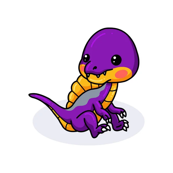 Illustration Vectorielle Mignon Petit Dinosaure Violet Assis — Image vectorielle