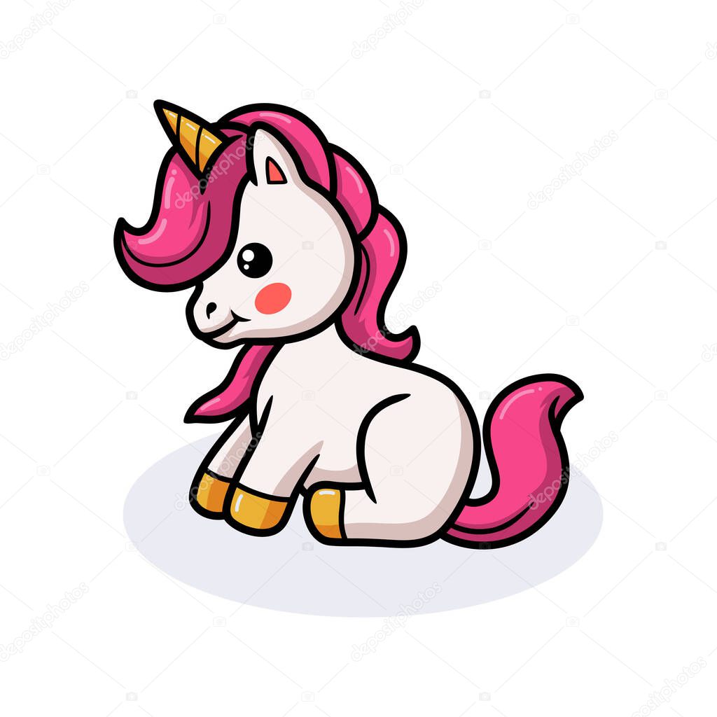 Vector illustration of Cute baby unicorn cartoon sitting