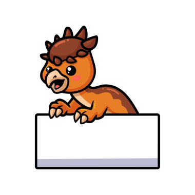 Küçük sevimli pachycephalosaurus dinozor çizgi filminin boş işaretli vektör çizimi