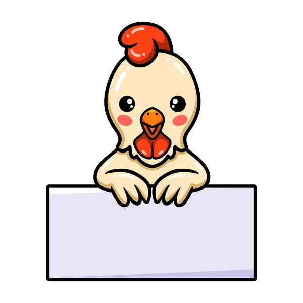 白い看板のかわいい鶏の漫画のベクトルイラスト — ストックベクタ