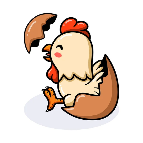 Illustration Vectorielle Mignon Petit Coq Dessin Animé Intérieur Oeuf — Image vectorielle