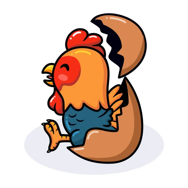 Illustration Vectorielle Mignon Petit Coq Dessin Animé Intérieur Oeuf — Image vectorielle