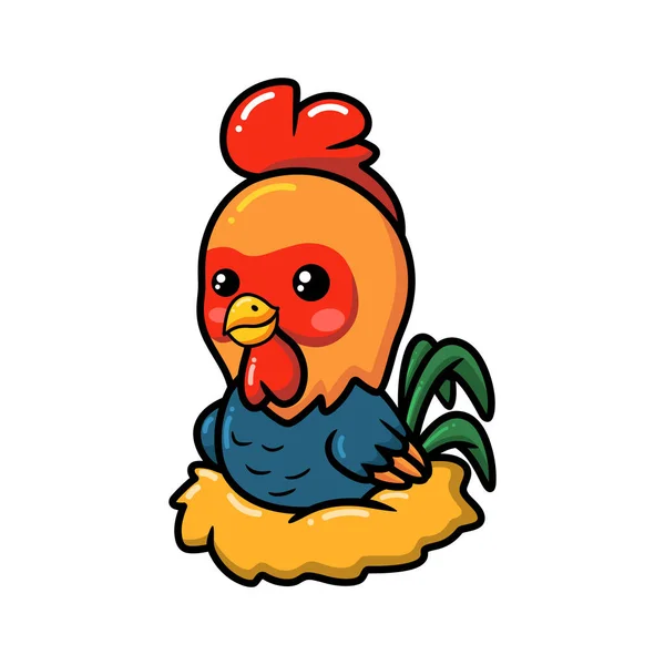 Ilustración Vectorial Dibujos Animados Lindo Gallo Sentado Nido — Vector de stock