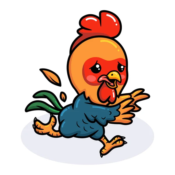 Vector Illustration Cute Little Rooster Cartoon Running — Stock Vector