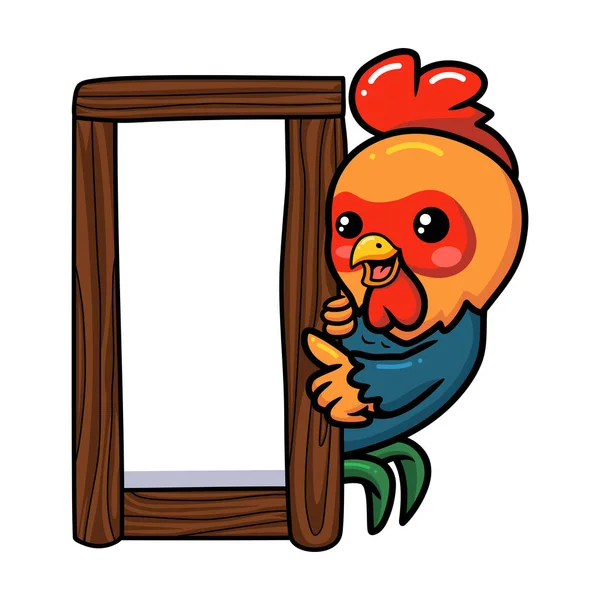 Ilustración Vectorial Dibujos Animados Lindo Gallo Con Tablero Madera — Vector de stock