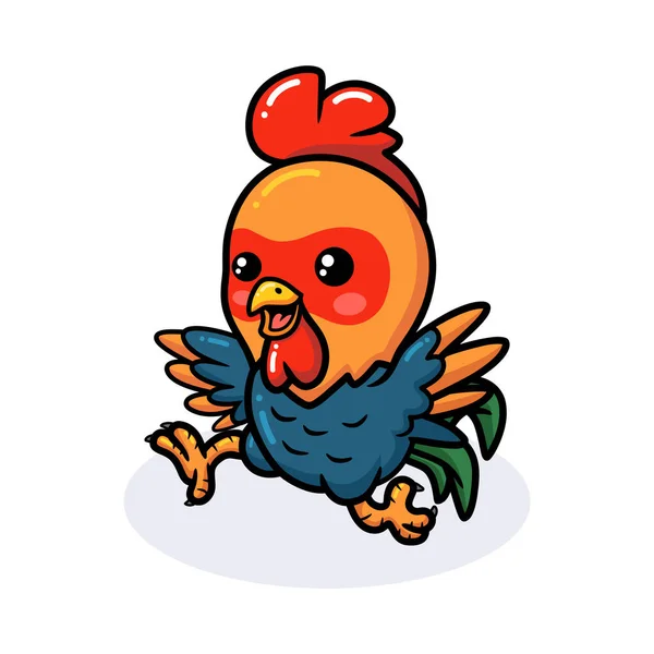 Vector Illustration Cute Happy Little Rooster Cartoon Running — Stock Vector