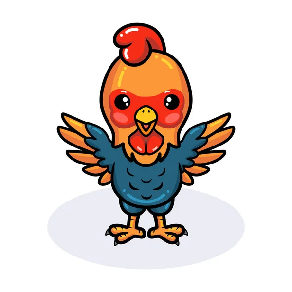 Ilustración Vectorial Lindo Gallo Feliz Poco Dibujos Animados Levantando Las — Vector de stock