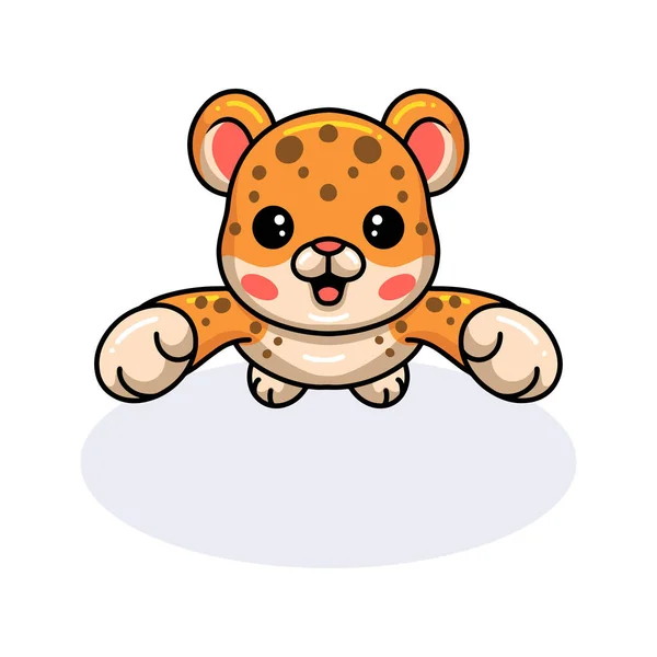 Vettoriale Illustrazione Carino Bambino Leopardo Cartoon Jumping — Vettoriale Stock
