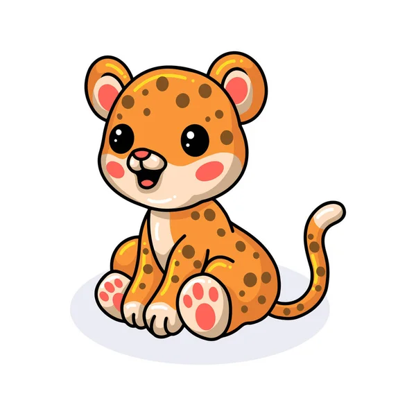 Vector Illustration Cute Happy Baby Leopard Sitting — Stock Vector