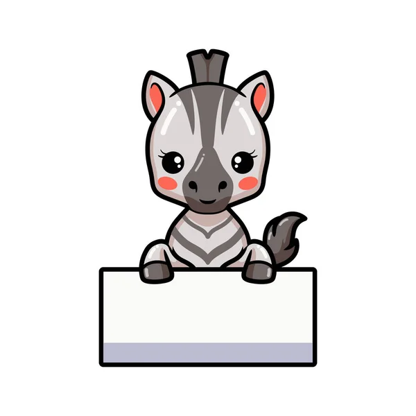 Vector Illustration Cute Baby Zebra Cartoon Blank Sign — Stock Vector