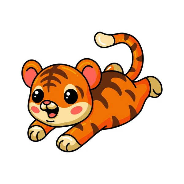 Vektor Illustration Söt Baby Tiger Tecknad Hoppning — Stock vektor