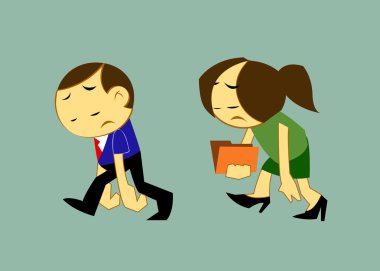 Vektör karikatür yorgun işadamı ve yorgun iş kadını walkin