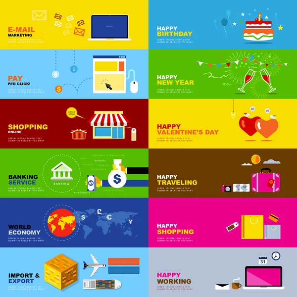 Sechs Konzepte über Online-Geschäft, Shopping, Transport, Wirtschaft — Stockvektor