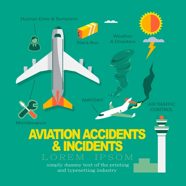 Vector Infographics Flat Design เกี่ยวกับอุบัติเหตุการบิน & Incid — ภาพเวกเตอร์สต็อก