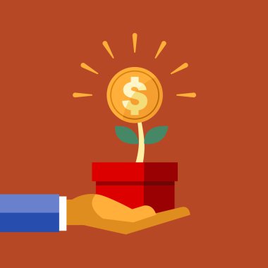 Para ve dolar işareti çiçek, ağaç tasarım vektör düz simgeler ben