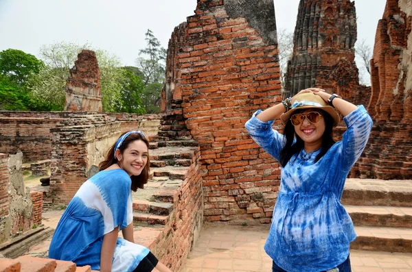 Thai women portrait at ancient building at Wat Mahathat