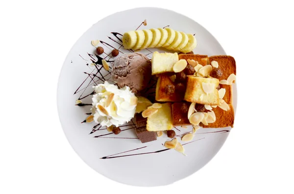 Sorvete com tostado e receita de cobertura de chocolate — Fotografia de Stock