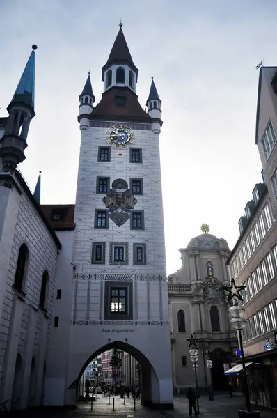 Budynek Altes Rathaus Lub Old Town Hall Spielzeugmuseum Viktualienmarkt Rynek — Zdjęcie stockowe