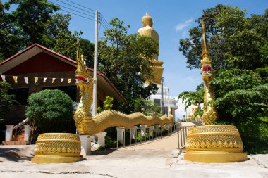 Naka heykeli girişi, Taylandlılar ve gezginler için dağın tepesindeki Büyük Buda 'ya gider. Tayland' ın Nong Bua Lamphu kentindeki Phu Phan Dağı 'ndaki Wat Doi Thep Sombun tapınağına saygılarını sunarlar.