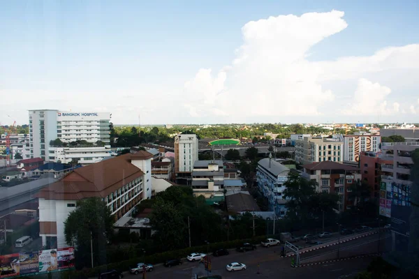 Vista Aérea Paisagem Paisagem Urbana Centro Cidade Udonthani Com Estrada — Fotografia de Stock