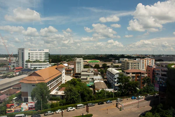 Pemandangan Udara Dan Pemandangan Kota Udonthani Dengan Jalan Lalu Lintas — Stok Foto