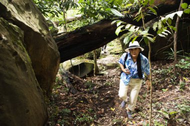 Taylandlı gezginler, yürüyüş ve yürüyüş yapan insanlar, Tayland 'ın Udon Thani kentindeki Phu Foi Lom' daki Tham Buang Şelalesi 'ni ziyaret ediyor.
