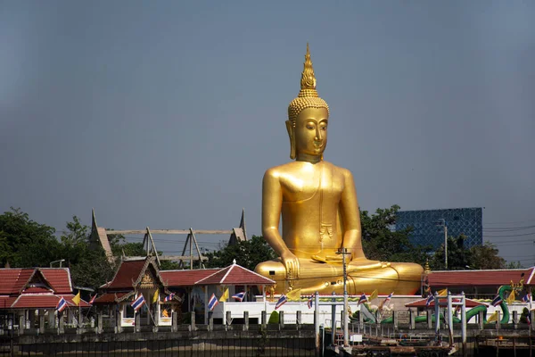 Grande Statua Immagine Dorata Buddha Del Tempio Wat Bang Chak — Foto Stock