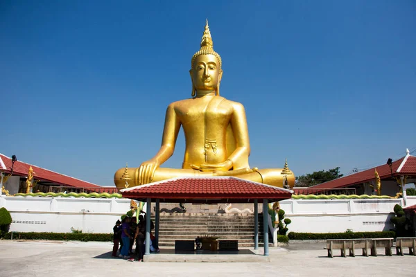 Grande Statua Oro Buddha Wat Bang Chak Riva Del Fiume — Foto Stock