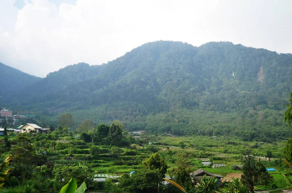 印度尼西亚苏门答腊或苏门答腊北部卡罗的Jaranguda Merdeka的Sibayak山上 观景山和拉杰瓦奈市谷地山及印裔人种植园农场 — 图库照片