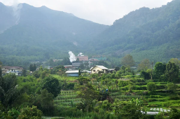 Ver Paisaje Montaña Rajaberneh Ciudad Valle Pueblo Colina Con Plantación — Foto de Stock