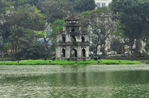 Thap Rua Tortoise Edifício Torre Tartaruga Hoan Kiem Piscina Lago — Fotografia de Stock