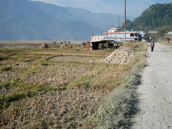 View Landscape Cityscape Small Village Prithvi Highway Road Pokhara Hill — Stock Photo, Image