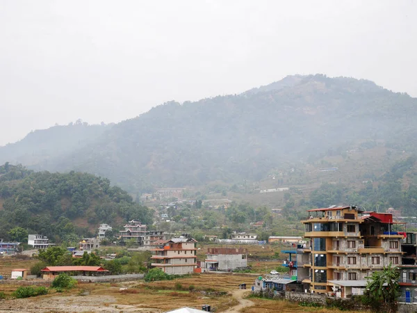 Landschap Berg Retro Vintage Gebouw Huis Stadsgezicht Pokhara Heuvel Vallei — Stockfoto