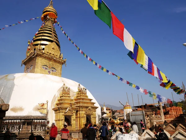 Swayambhunath Pagoda Swayambu Chedi Swoyambhu Stupa Monkey Temple Eyes Lord — Foto de Stock