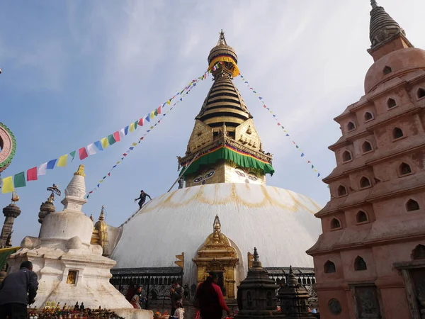 Swayambhunath Pagoda Swayambu Chedi Swoyambhu Stupa Maymun Tapınağı Napali Halkı — Stok fotoğraf