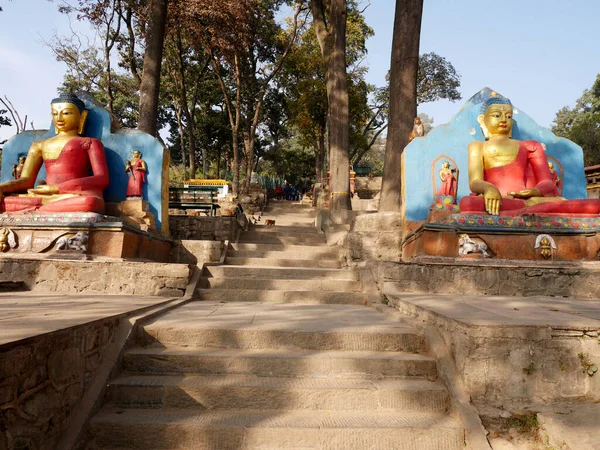 Buddha Statue Nepalese Style Swayambhunath Pagoda Swayambu Chedi Swoyambhu Stupa — Stock Photo, Image